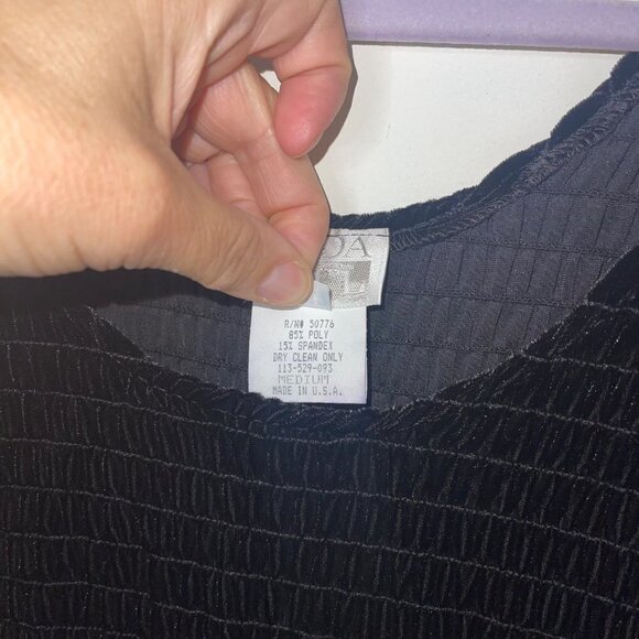 Moda International Vintage Womens Dress Size Medium Black Velvet Smocked Maxi - Picture 7 of 8